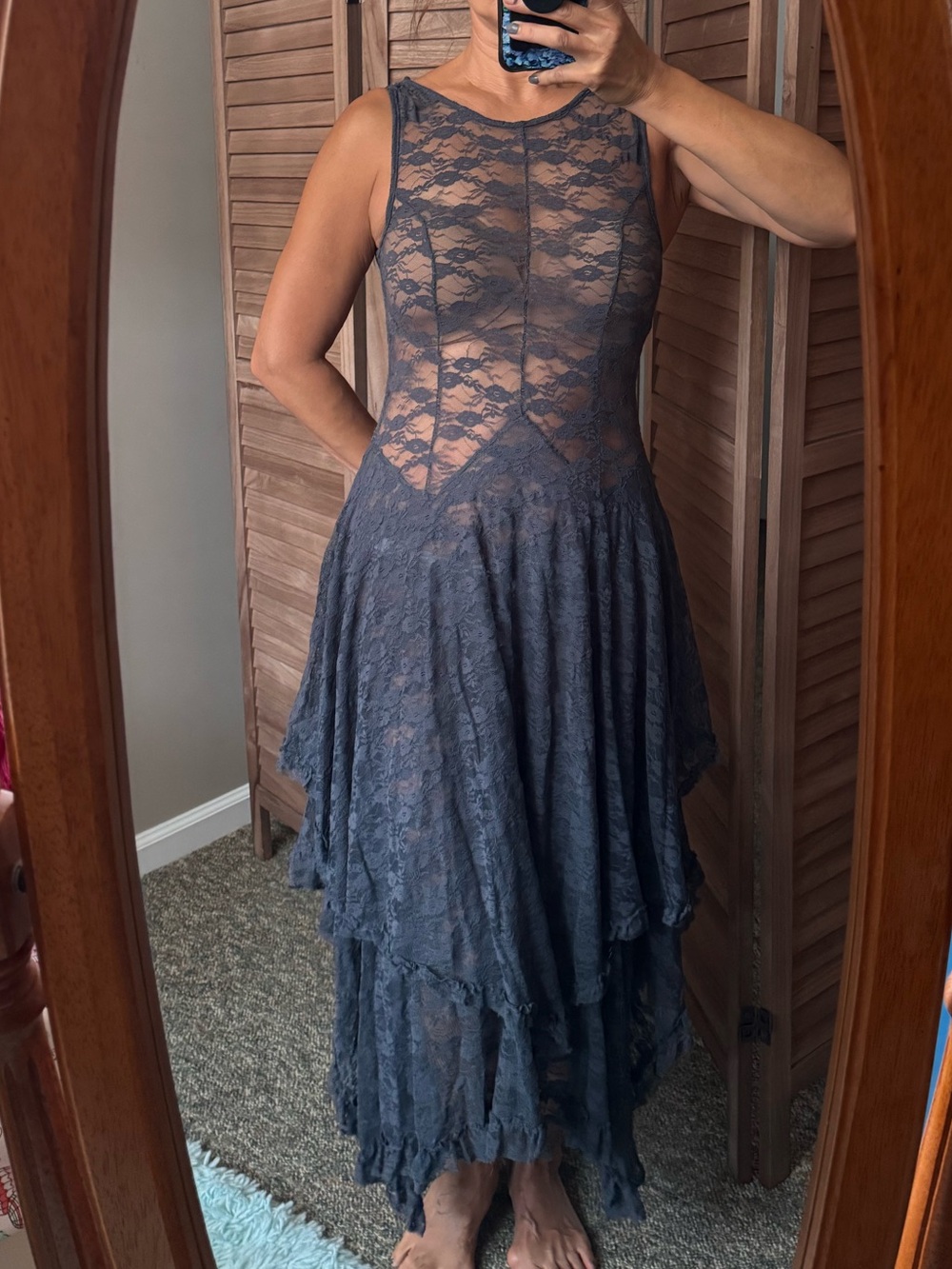 Free People Charcoal Lace High-Low Maxi Dress